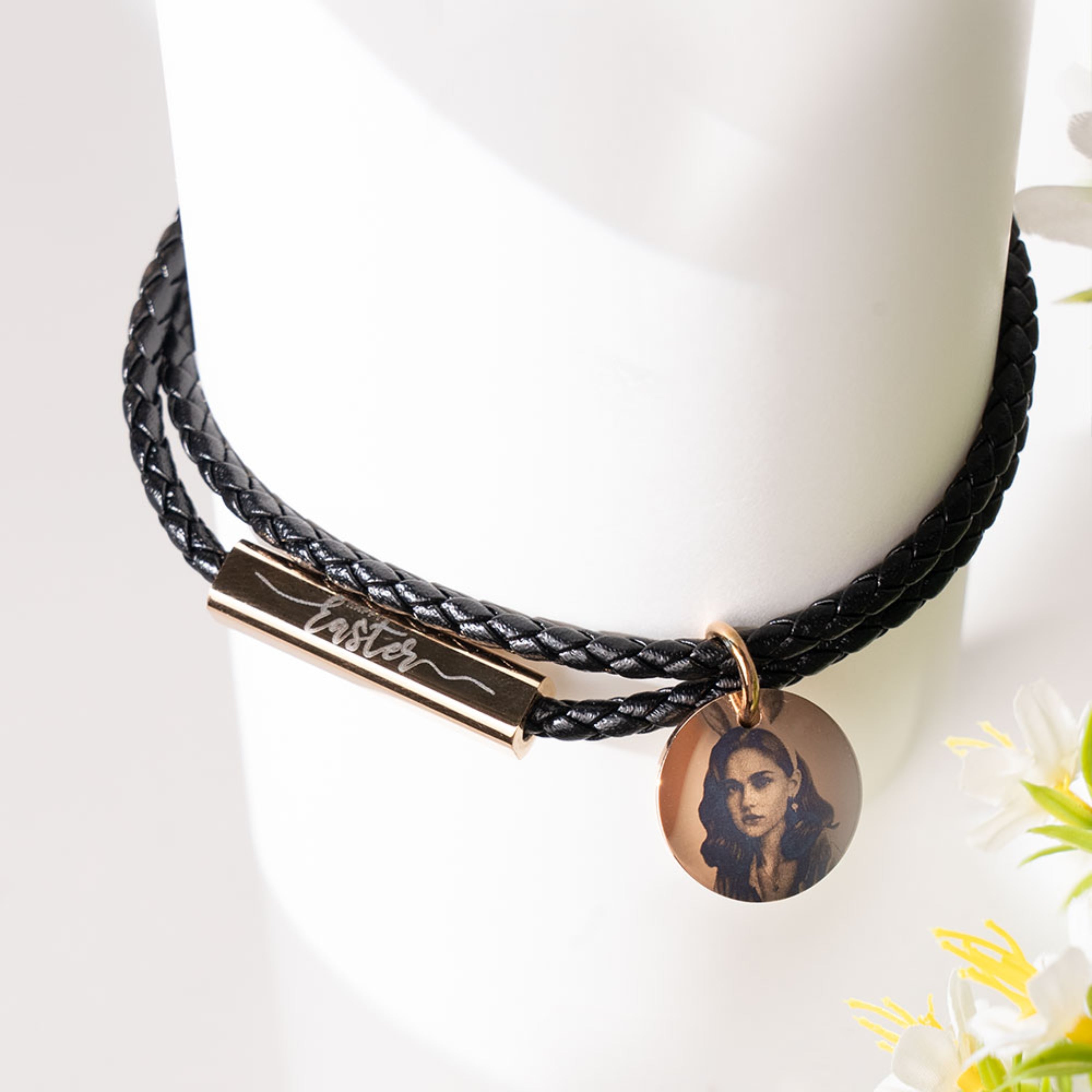 Braided Leather Bracelet with Stainless Steel Rod (2pcs)