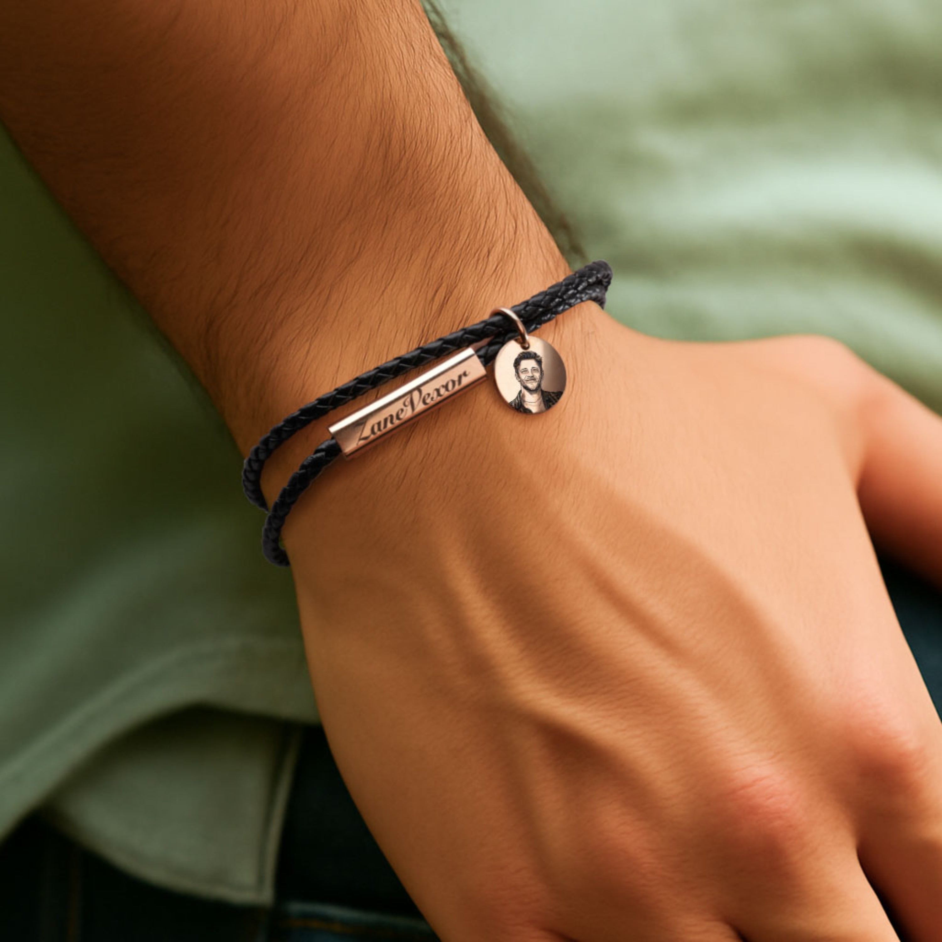 Braided Leather Bracelet with Stainless Steel Rod (2pcs)