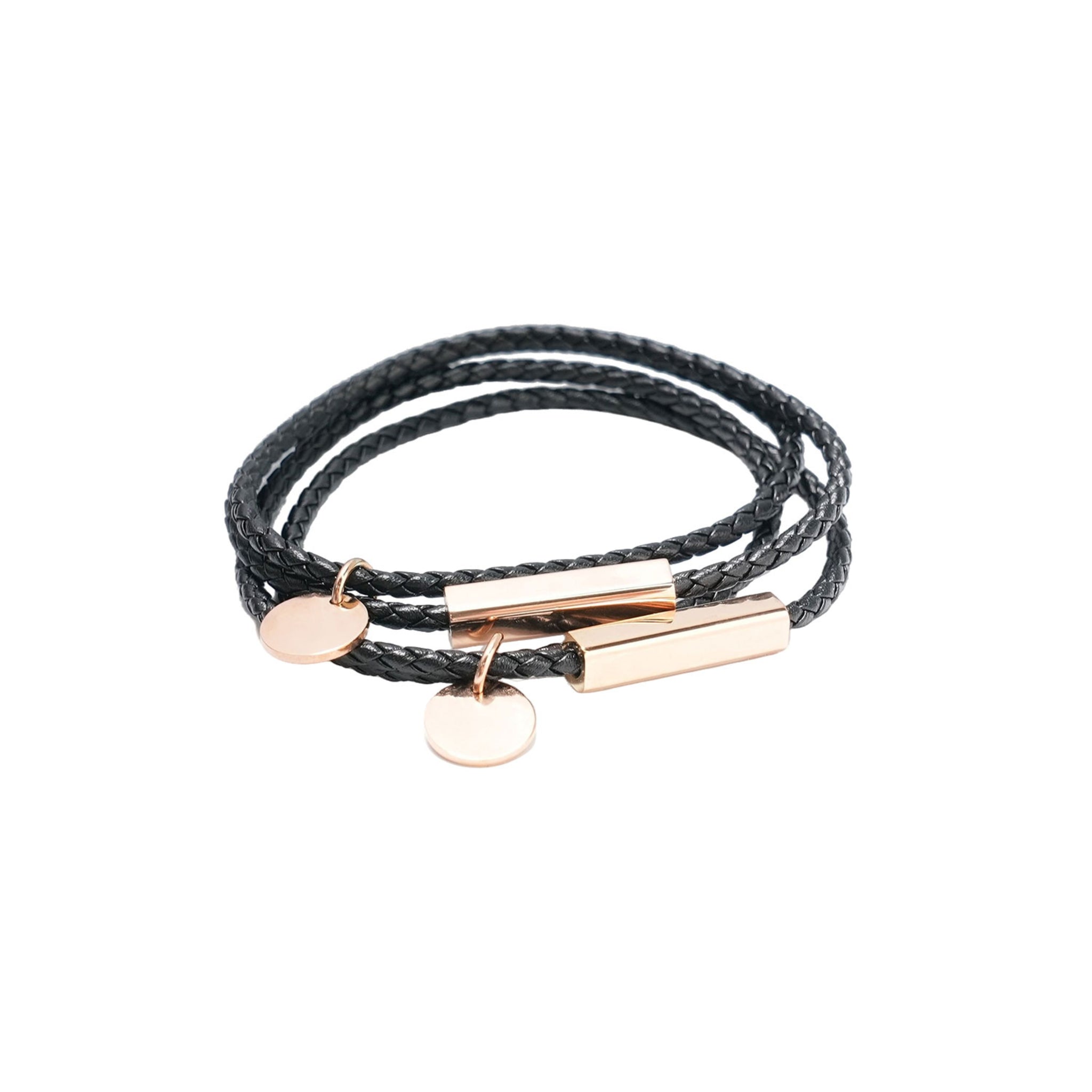 Braided Leather Bracelet with Stainless Steel Rod (2pcs)