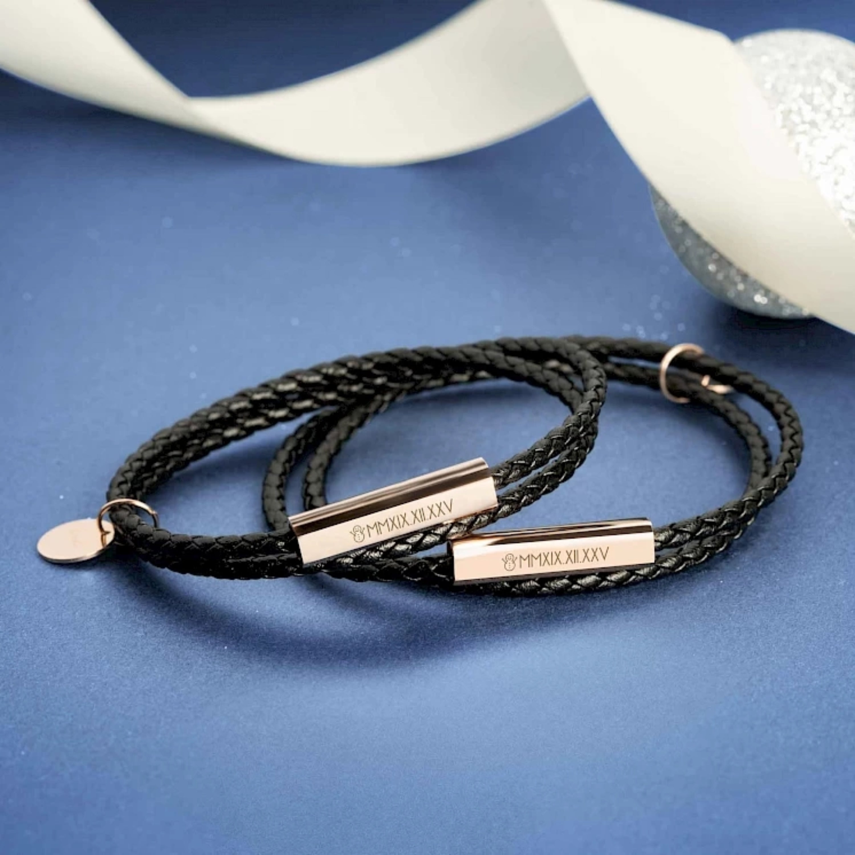 Braided Leather Bracelet with Stainless Steel Rod (2pcs)