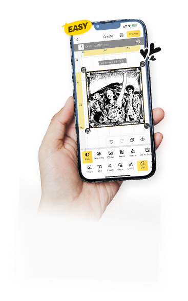 User-friendly LP1 Plus App interface showing three creative ways to engrave: doodle to laser, photo conversion, and built-in material library.