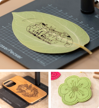 Intricate leaf art created with LP1 Plus laser engraver, showcasing eco-friendly DIY decor and organic material etching.