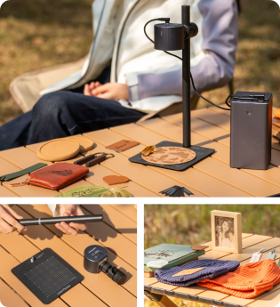 A portable engraving setup featuring the LP1 Plus and a power bank, perfect for artists capturing outdoor inspiration and natural elements on the go.
