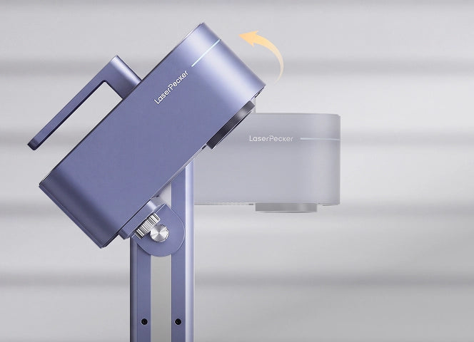 Adjustable LaserPecker LP4 laser unit rotating for flexible multi-angle engraving.