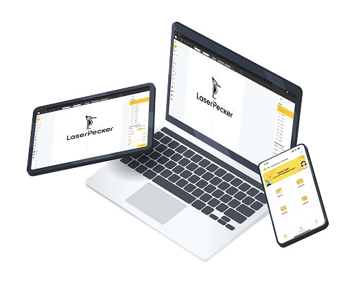 LaserPecker Design Space LDS software featuring cross-platform compatibility across PC, mobile, and iPad.