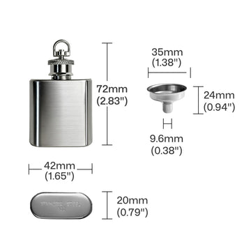 Petaca mini de acero inoxidable con embudo, llavero con petaca de bolsillo (1 oz)