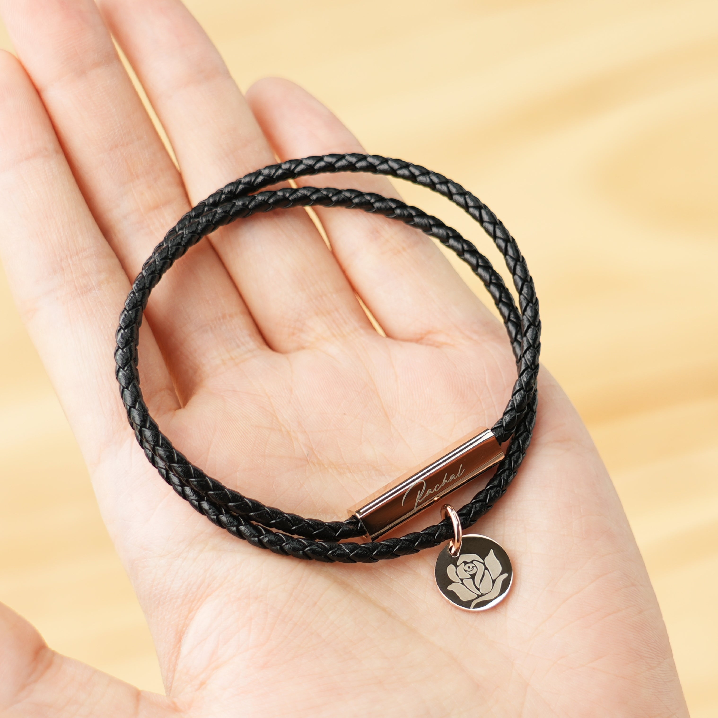 Braided Leather Bracelet with Stainless Steel Rod (2pcs)