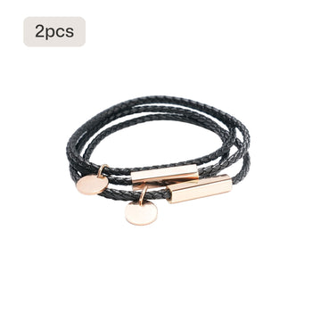 Pulsera de cuero trenzado con barra de acero inoxidable (2 unidades)