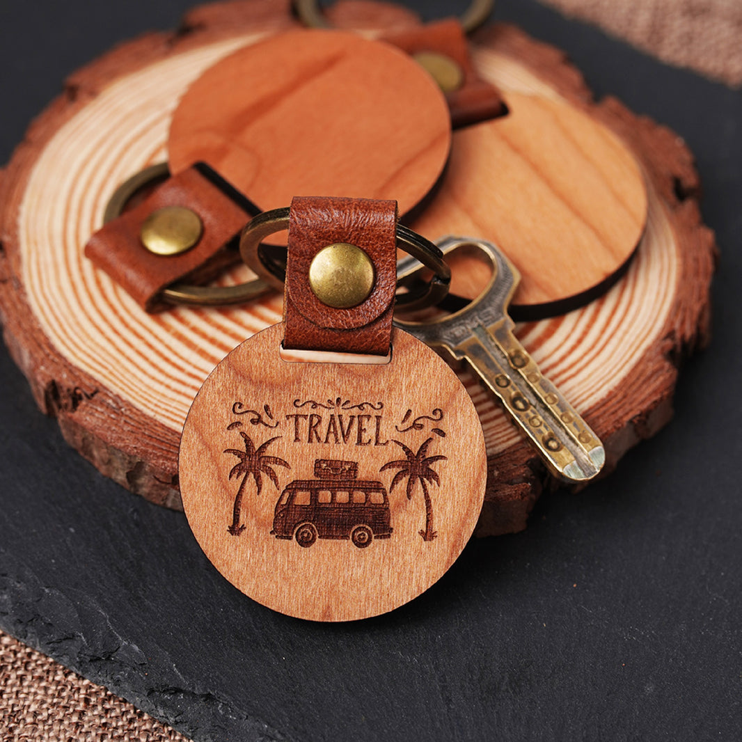 Llavero Circular de Madera de Cerezo DIY (10uds / 20uds)