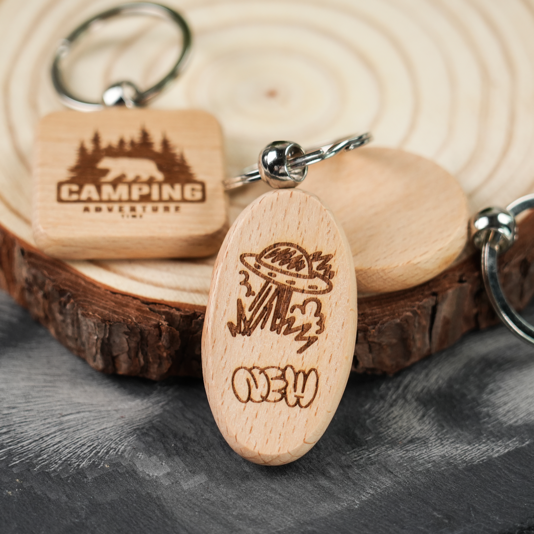 Random Blank Wooden Keychain (20pcs)