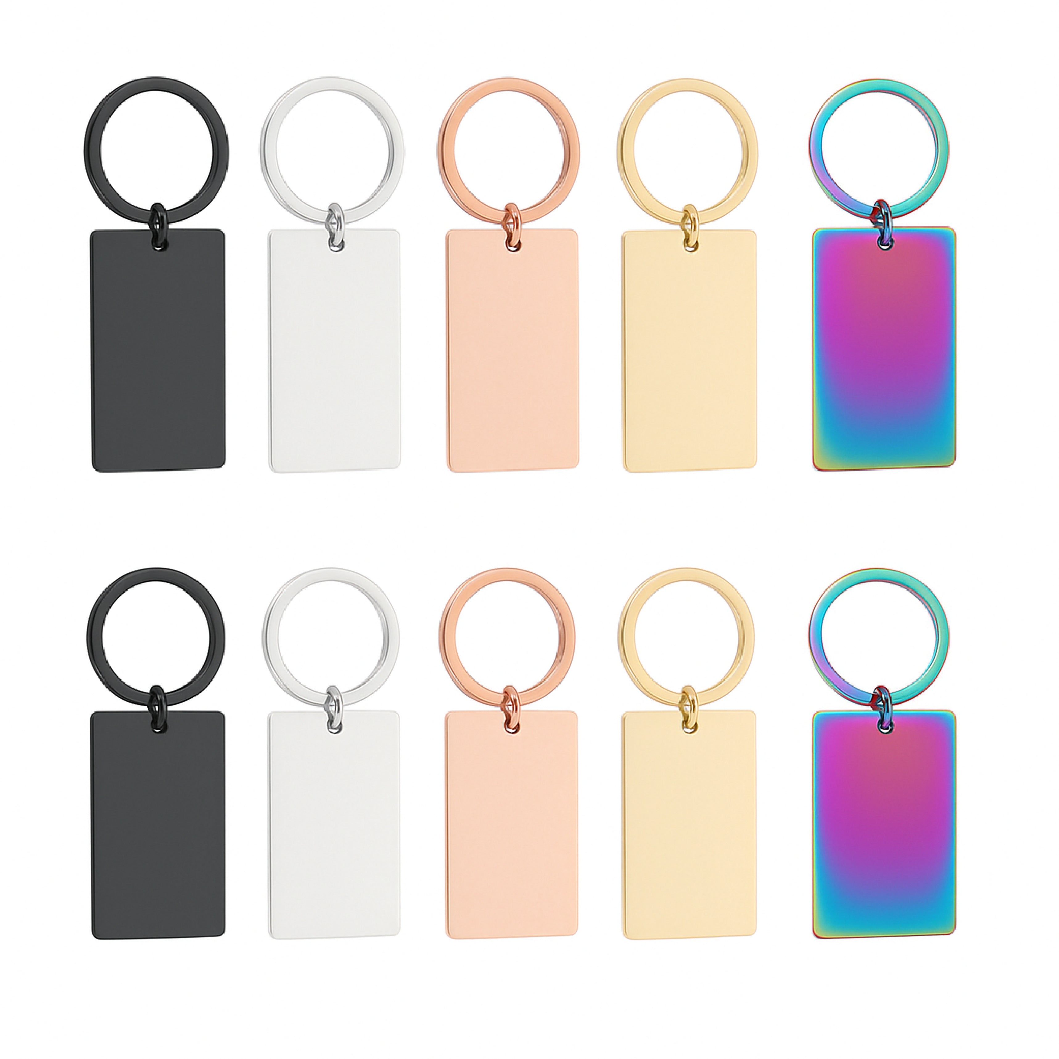 Stainless Steel Rectangular Keychain (10pcs) | Engraving Materials
