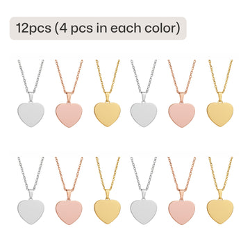 Stainless Steel Heart-Shaped Pendant Necklace (12pcs)